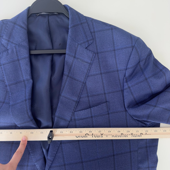 David Donahue Sport Coat Mens 44L Blue Plaid Connor Wool Dinner Jacket Yacht - Picture 10 of 13
